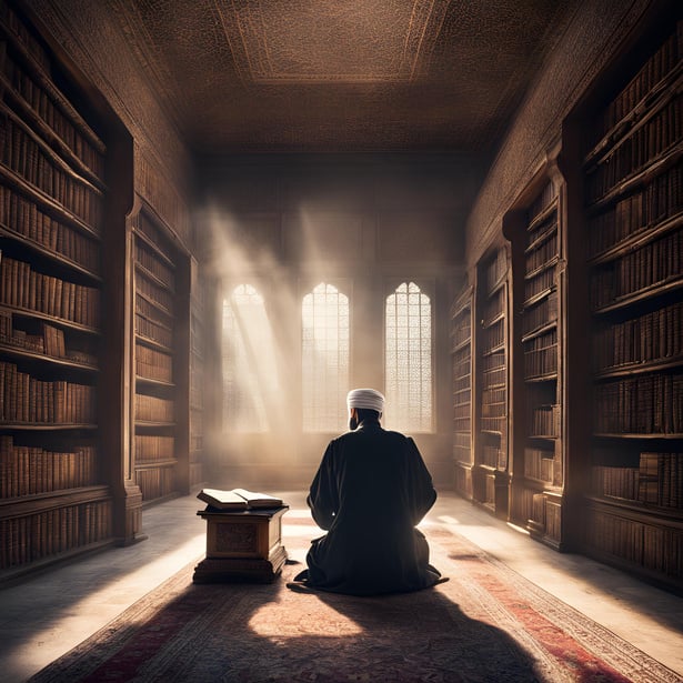 Sufi master sitting in an ancient library